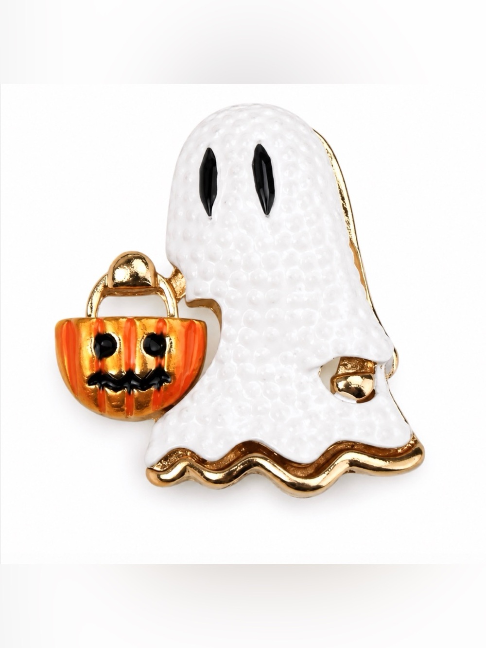 Halloween Ghost with Pumpkin Candy Bag Brooch Pin Modern New
